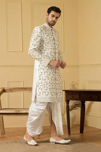 Off white embroidered sherwani