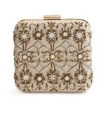 Beige mirrorwork box clutch