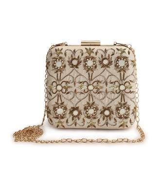 Beige mirrorwork box clutch 2