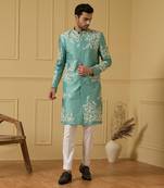 Pastel olive blue refined timeless sherwani