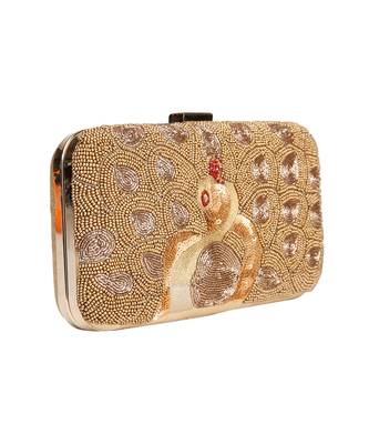 Golden beaded peacock clutch 2