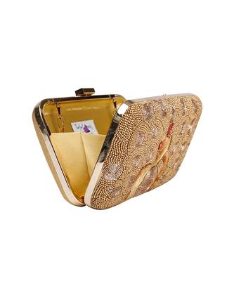 Golden beaded peacock clutch 3