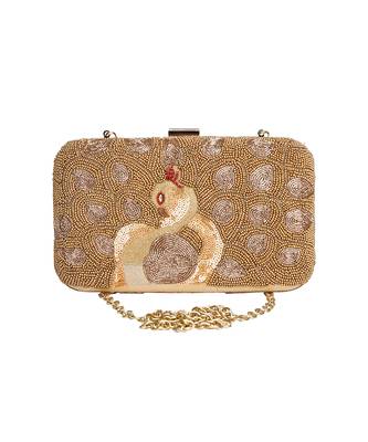 Golden beaded peacock clutch 4