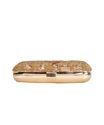 Golden beaded peacock clutch 5