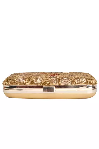 Golden beaded peacock clutch