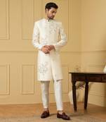 Cream embroidered and zardozi work sherwani