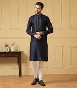 Mid night blue silk mirror kurta