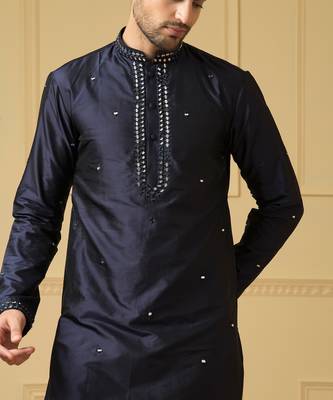 Mid night blue silk mirror kurta 2