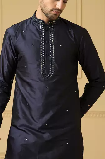 Mid night blue silk mirror kurta
