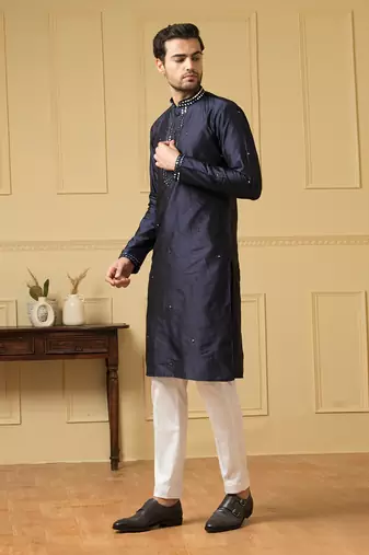 Mid night blue silk mirror kurta