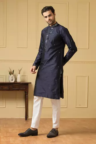 Mid night blue silk mirror kurta