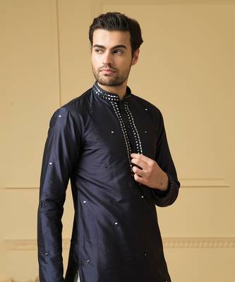 Mid night blue silk mirror kurta 5