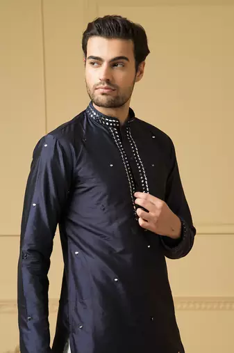 Mid night blue silk mirror kurta