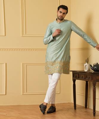 Light blue zari embroidered kurta 1