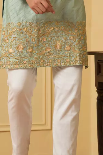 Light blue zari embroidered kurta