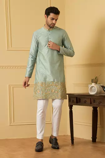 Light blue zari embroidered kurta