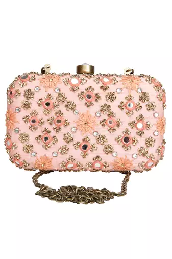 Peach mirrorwork clutch