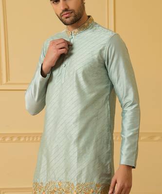Light blue zari embroidered kurta 4