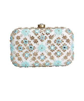 Ice blue mirrorwork clutch 1