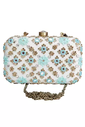 Ice blue mirrorwork clutch