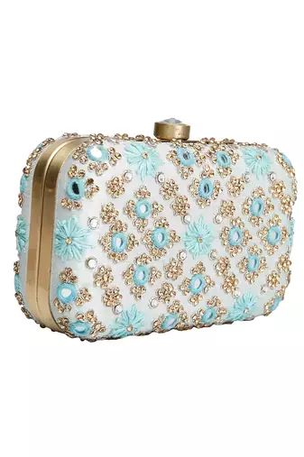 Ice blue mirrorwork clutch