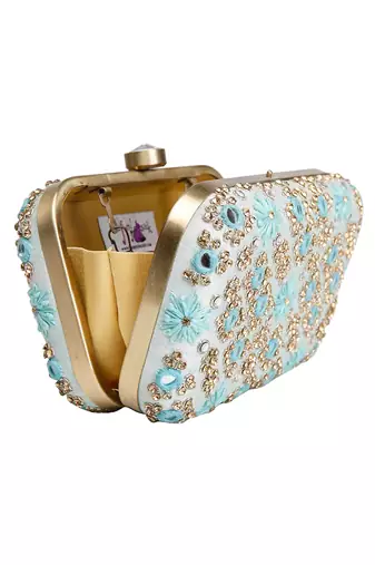 Ice blue mirrorwork clutch
