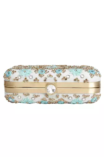 Ice blue mirrorwork clutch