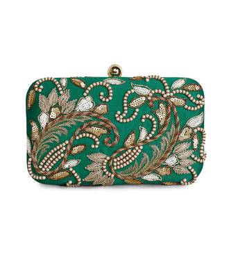 Dark green double paisley clutch 1