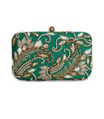 Dark green double paisley clutch