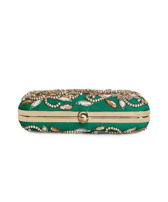 Dark green double paisley clutch 2