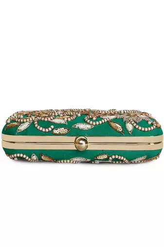 Dark green double paisley clutch