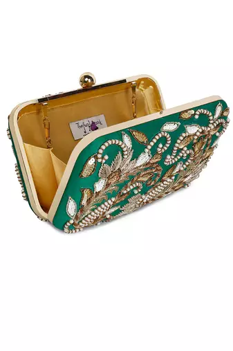Dark green double paisley clutch