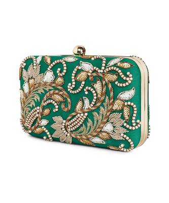 Dark green double paisley clutch 4