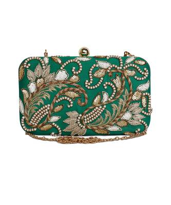 Dark green double paisley clutch 5