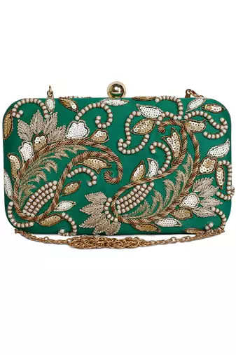 Dark green double paisley clutch
