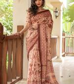 CREAM PRETTY LINEN COTTAN SILK SAREE
