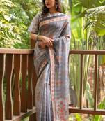 GREY PRETTY LINEN COTTAN SILK SAREE