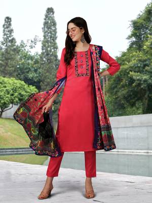 Trendmalls Pink Satin Siquance Embroidered Party Wear Kurta Pant with Dupatta Salwar Suit Set 1