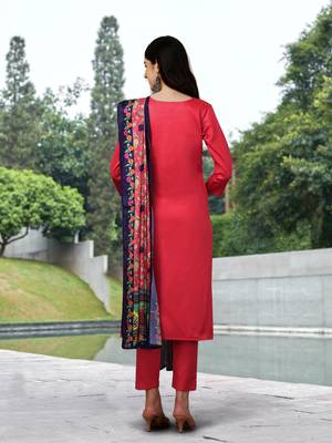 Trendmalls Pink Satin Siquance Embroidered Party Wear Kurta Pant with Dupatta Salwar Suit Set 2