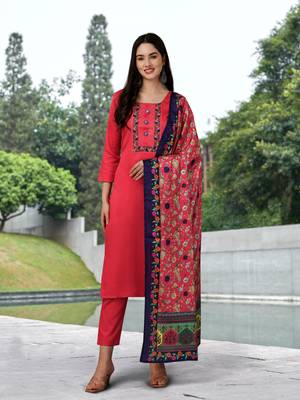Trendmalls Pink Satin Siquance Embroidered Party Wear Kurta Pant with Dupatta Salwar Suit Set 4