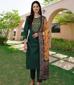 Trendmalls Green Satin Embroidered Printed Party Wear Kurta Pant with Dupatta Salwar Suit Set