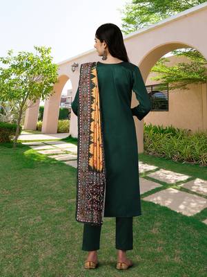 Trendmalls Green Satin Embroidered Printed Party Wear Kurta Pant with Dupatta Salwar Suit Set 2