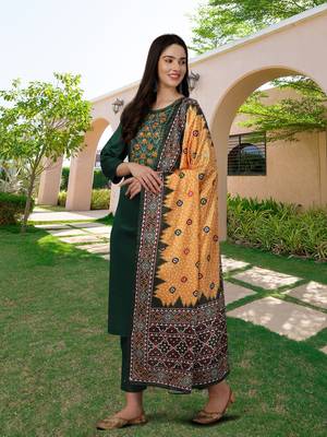 Trendmalls Green Satin Embroidered Printed Party Wear Kurta Pant with Dupatta Salwar Suit Set 3