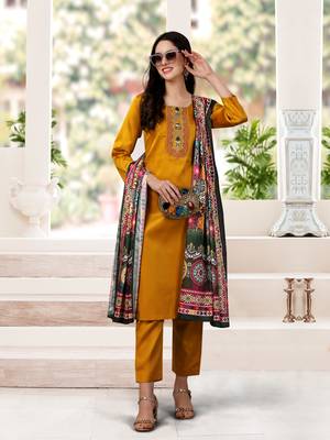 Trendmalls Green Satin Embroidered Printed Party Wear Kurta Pant with Dupatta Salwar Suit Set 1