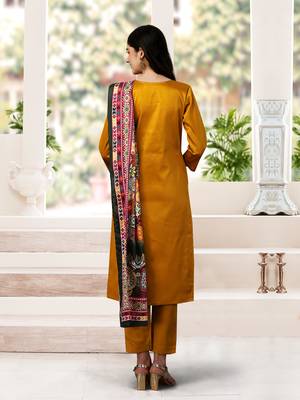Trendmalls Green Satin Embroidered Printed Party Wear Kurta Pant with Dupatta Salwar Suit Set 2