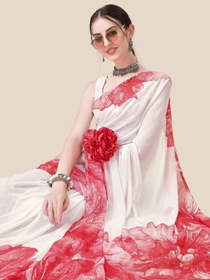 Vastranad Soft Poly Georgette Ombre Print Celebrity Saree Saree Has A Light Weight Fine Print And Print Blouse. 1
