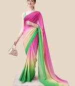 Vastranad Soft Poly Georgette Ombre Print Celebrity Saree. Saree Has A Light Weight Fine Print And Print Blouse.