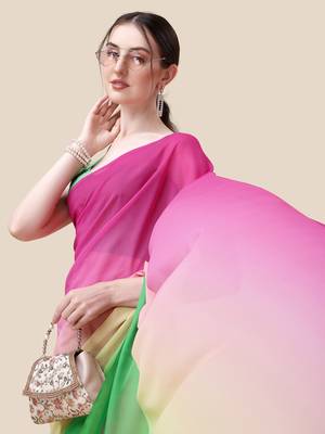Vastranad Soft Poly Georgette Ombre Print Celebrity Saree. Saree Has A Light Weight Fine Print And Print Blouse. 2
