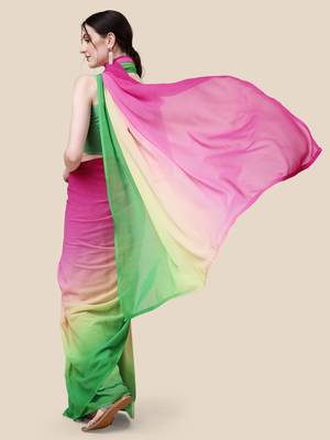 Vastranad Soft Poly Georgette Ombre Print Celebrity Saree. Saree Has A Light Weight Fine Print And Print Blouse. 4
