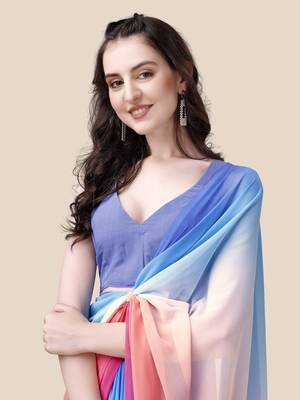 Vastranad soft poly georgette ombre print celebrity saree. saree has a lightweight fine print and print blouse. 2